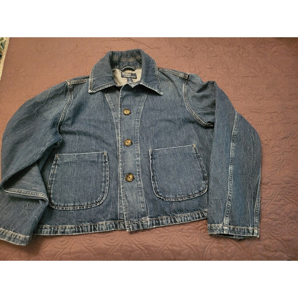 EUC Genuine Polo Ralph Lauren Womens Crops Denim Car Coat -Blue Small